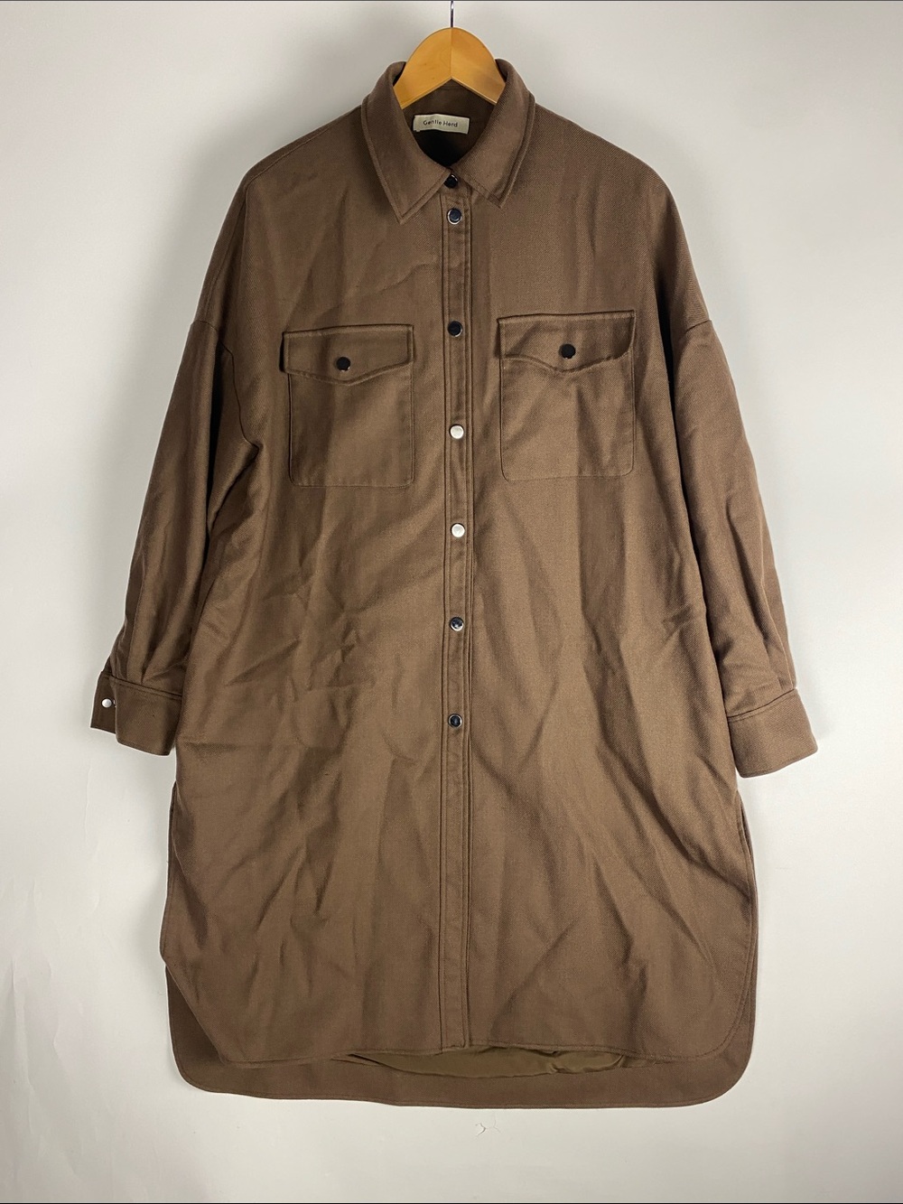 Gentle Herd Wool Blend Oversized Shirt Jacket Coat Women’s Size Small Brown Snap